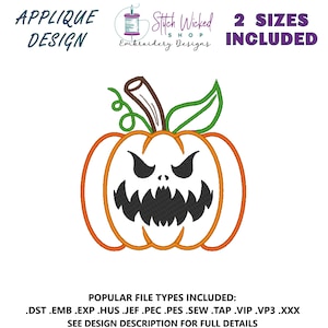 Halloween Pumpkin Embroidery Design File, Jack o Lantern, Applique, Machine Embroidery Design, Embroidery Pattern, Digital Download, Face 2