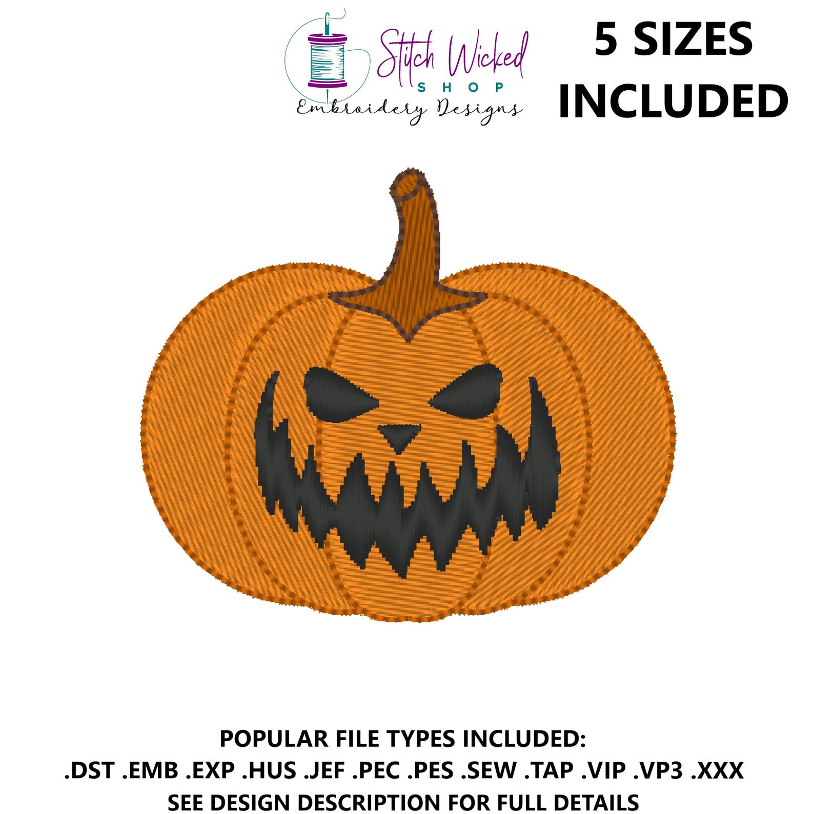 Jack O Lantern Machine Embroidery Design, Halloween Pumpkin Embroidery