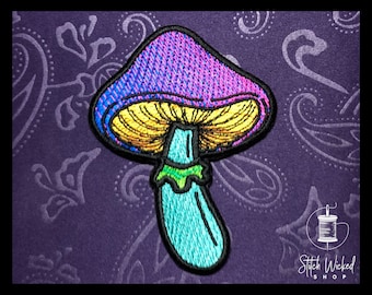 Remendo de cogumelo, remendo bordado psicodélico, remendo bordado personalizado de cogumelo, remendo retrô, remendo de mochila de forrageamento, 2 tamanhos disponíveis