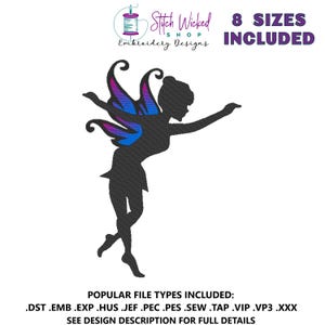 Fairy Silhouette Machine Embroidery Design, Fantasy Embroidery Machine File, Embroidery Fairies, Instant Download, 8 Sizes, Fairy 2