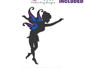 Fee Silhouette, Maschinenstickerei, Fantasy Stickdatei, Stickerei Feen, Instant Download, 8 Größen, Fee 2