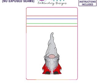 In the Hoop Gnome Bag Embroidery Design, ITH Zipper Bag, 5 X 7 Machine Embroidery Design, Fully Lined Zipper Pouch With No Exposed Seams
