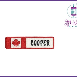 Puede incluir: Parche bordado en rojo, blanco y negro con una bandera canadiense y el nombre "COOPER" sobre un fondo blanco.