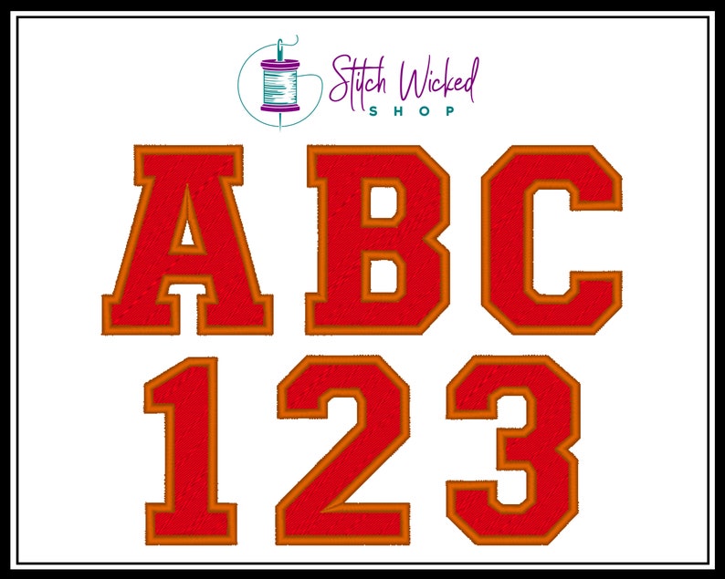 Varsity Letters and Numbers Red With Edge Color Embroidered Iron on ...