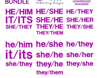 Pronouns Embroidery Design Bundle, Pronouns Embroidery File, Block Font Sweatshirt Machine Embroidery Design, 10 Designs, 13 Sizes Included