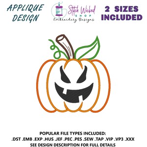 Halloween Kürbis Stickdatei, Jack O Lantern Applikation, Maschinenstickerei, digitaler Download, 2 Größen inklusive - Gesicht 8