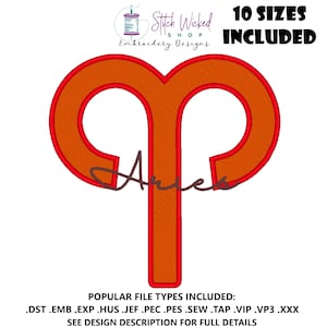 Widder Stickdatei, Sternzeichen Stickdatei, Widder Sternzeichen Dekor Symbol, Widder Script Design, Astrologie Stickdatei