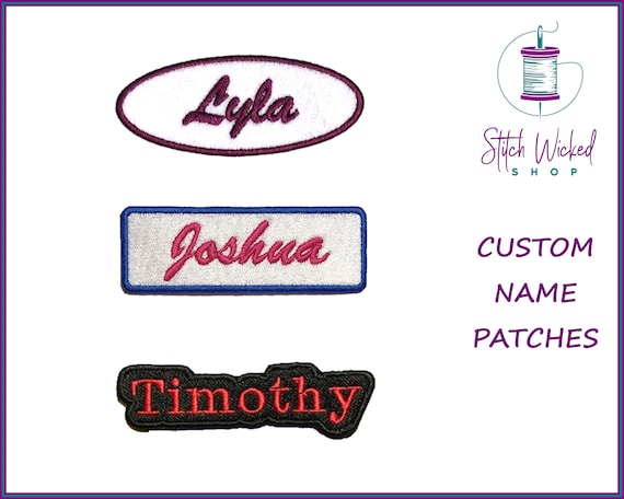 Custom Embroidered Name Patches, Choose Your Own Shape, Colors