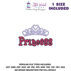 Princess Crown Embroidery Design, Embroidery Machine Files, Crown Embroidery Pattern, Princess Embroidery Design, Digital Instant Download