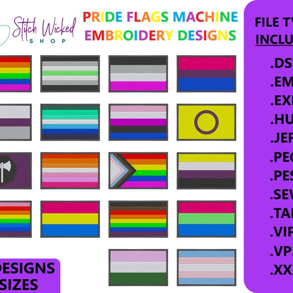 Pride Flags Machine Embroidery Design Bundle, Pride Flag Embroidery Designs, LGBTQ Embroidery Designs, Flag Embroidery Designs, 18 Designs