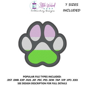 Genderqueer Pride Flag Paw Print Machine Embroidery Design, Pride Flag Embroidery Design, LGBTQ Embroidery Design, Flag Embroidery, 7 Sizes