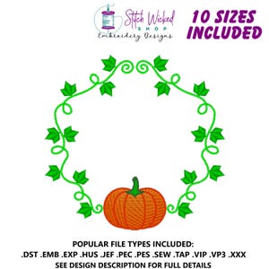 Telaio monogramma zucca ricamo a macchina, ricamo monogramma, ricamo autunnale, ricamo vite zucca, 10 misure incluse