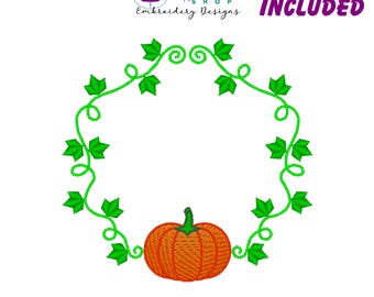 Pumpkin Monogram Frame Machine Embroidery Design, Monogram Embroidery, Fall Embroidery Design, Pumpkin Vine Embroidery, 10 Sizes Included