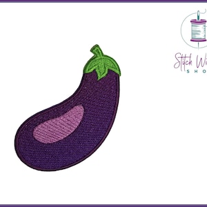 Könnte beinhalten: Gestickter Auberginen-Patch in Lila und Grün.