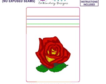 Tea Rose In the Hoop Bag Embroidery Design, ITH Zipper Bag, 5 X 7 Machine Embroidery Design, Fully Lined Zipper Pouch With No Exposed Seams