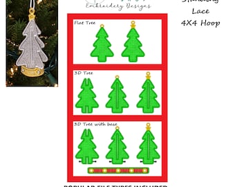 FSL Christmas Tree Ornament Embroidery Design, FSL Christmas Tree, 3d fsl Embroidery, Free Standing Lace Ornament Machine Embroidery Design