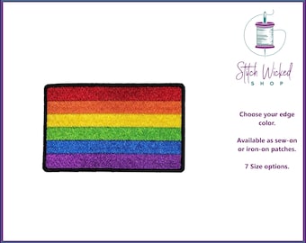Rainbow Pride Flag Embroidered Patch, LGBTQ Patches, Gay Pride Flag Patch, Rainbow Flag Patch, Gay Pride Gift, Iron On or Sew On, 7 Sizes