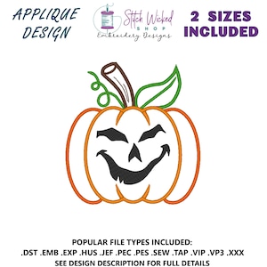 Halloween Kürbis Stickdatei, Jack O Lantern Applikation, Maschinenstickerei, digitaler Download, 2 Größen inklusive - Gesicht 11