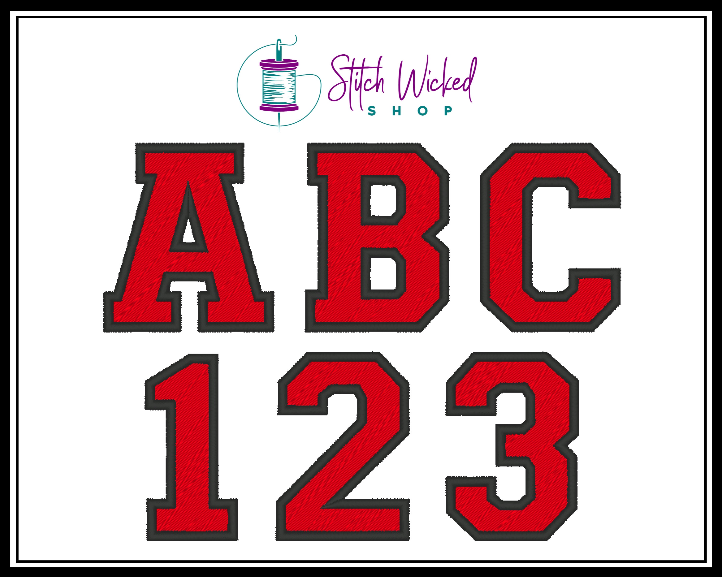 Varsity Letters and Numbers Red With Edge Color Embroidered Iron on ...