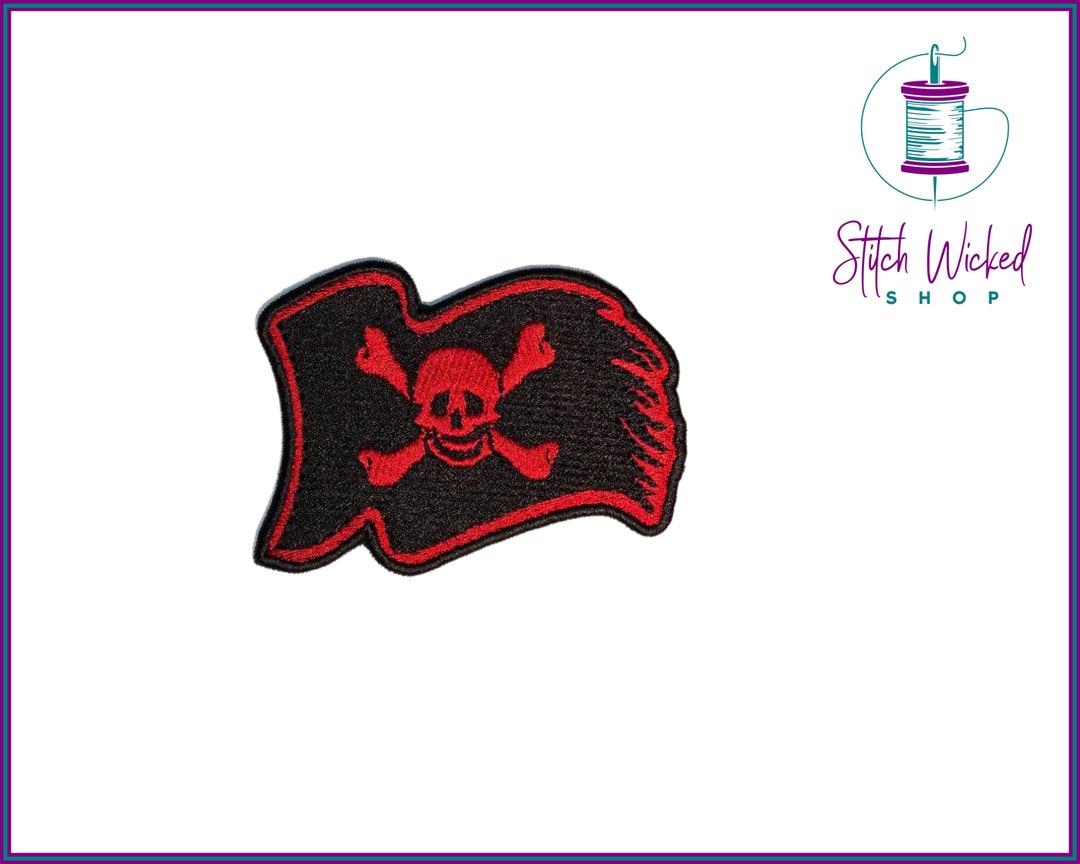 Pirate Flag Embroidered Patch, Waving Flag Patch, Pirate Patch ...