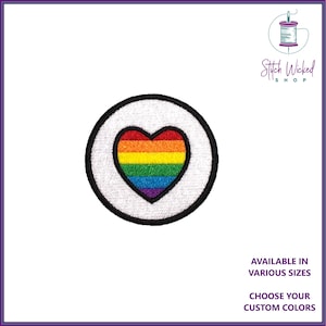 Parche de mérito bordado con corazón de arco iris, parche de mérito personalizado de la bandera del orgullo, elija su tamaño y colores personalizados