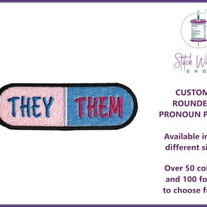Custom Pronoun Patch, Professional Pronoun Name Tag, Custom Embroidered Text Patch, Rounded Rectangle Tags, Patch for Jacket, 13 Sizes