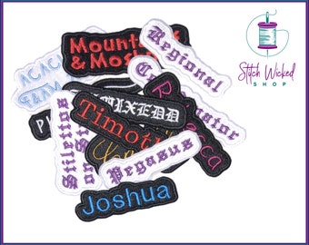 Parche de nombre bordado personalizado, etiquetas de nombre contorneadas bordadas, elija entre 100 fuentes y colores personalizados, disponible para coser y planchar