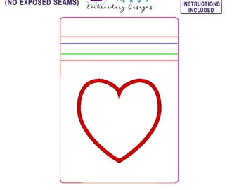 In the Hoop Embroidery Design, Applique Heart , ITH Zipper Bag, 5 X 7 Machine Embroidery Design, Lined Zipper Pouch With No Exposed Seams