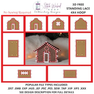 FSL Gingerbread House Machine Embroidery Design, Candy Cane Christmas Village Gingerbread House, 3d Free Standing Lace, 3d Fsl, 4X4 Hoop,