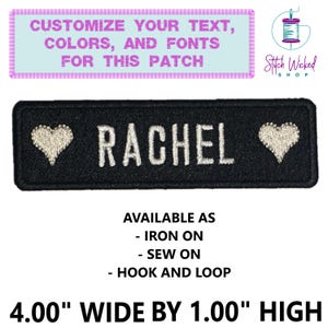 Parche con nombre personalizado, bordado con símbolo de corazón, colores personalizados disponibles, para coser y planchar.