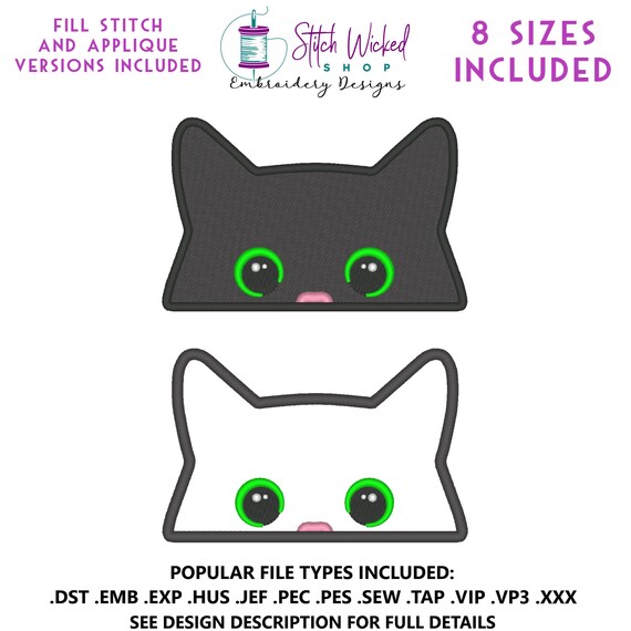 Cat Embroidery Design, Cute Black Cat Pocket Topper Machine Embroidery Design, Pocket Kitten Embroidery, Fill And Applique Design Included