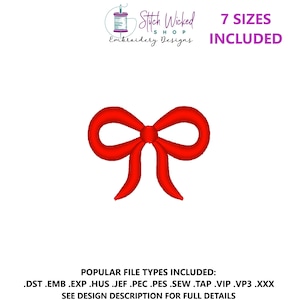 Mini Bow Embroidery Design, Mini Satin Stitch Bow Embroidery File, Bow Embroidery Design, Mini Embroidery Designs, 7 Sizes Included