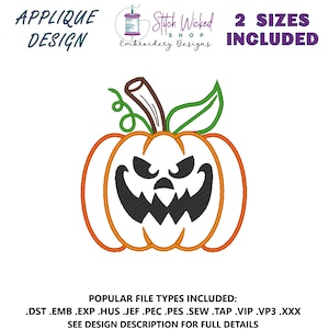 Halloween Kürbis Stickdatei, Jack O Lantern Applikation, Maschinenstickerei, digitaler Download, 2 Größen inklusive - Gesicht 5
