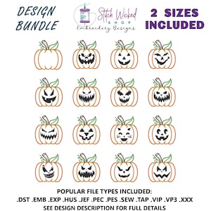 Herbst Halloween Kürbis Jack O Lantern Applikation Maschinendesign-Set, Kürbis Stickmuster, digitaler Download, 2 Größen enthalten