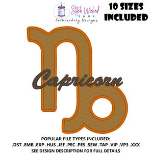 Capricorn Embroidery Design, Zodiac Embroidery Design, Capricorn Zodiac Decor Symbol, Capricorn Brush Script, Astrology Embroidery Design