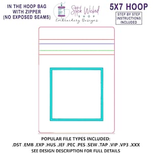 インザフープバッグ刺繍デザイン、アップリケスクエアITHバッグ、5 x 7機械刺繍デザイン、露出した縫い目のない裏地付きジッパーポーチ