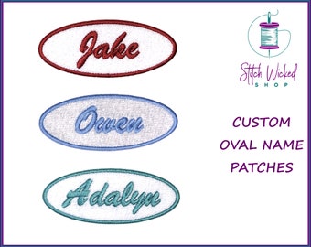 Individuell gestickter Namenspatch Eisen auf Patch für Jacke, benutzerdefinierte gestickte Aufnäher, Namenspatch, ovale Aufnäher, Namenspatch für Rucksack