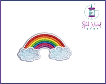 Rainbow Embroidered Patch, Rainbow with Clouds, Rainbow Gifts, Iron on Patch for Jacket, Sew On Patch for Jeans, Fun Patches