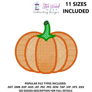 Muster Stich Kürbis Stickdatei, Herbst Kürbis Stickmuster, Halloween Kürbisse Stickdatei, 11 Größen
