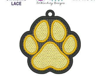 FSL Dog Paw Print Embroidery Design, Free Standing Lace Paw Print Ornament, Embroidered FSL Decoration