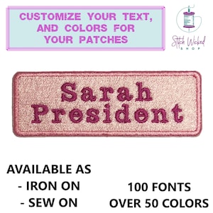 Parche de nombre personalizado, etiquetas de nombre rectangulares totalmente bordadas, elija sus colores personalizados, disponible como parches para coser y planchar
