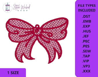 Free Standing Lace Design, Christmas Gift Holiday Bow Decoration, Machine Embroidery Design, Free Standing Lace FSL, Digital Download