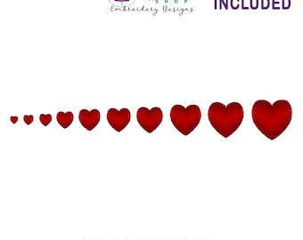 Mini Heart Machine Embroidery Design, Mini Hearts Design, Small Embroidery Design, Tiny Heart Digital Instant Download, 10 Sizes Included