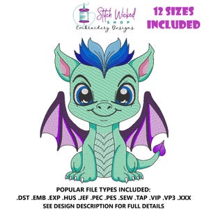 Baby Dragon Embroidery Design, Baby Animal Embroidery Design, Baby Dragon, Machine Embroidery Design, 12 Sizes Included