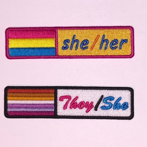 Custom Pronoun Patch, Professional Pronoun Tag, Embroidered Custom Patch, Pride Flag Patch, Iron On Patch for Backpack, Sew On labels image 8