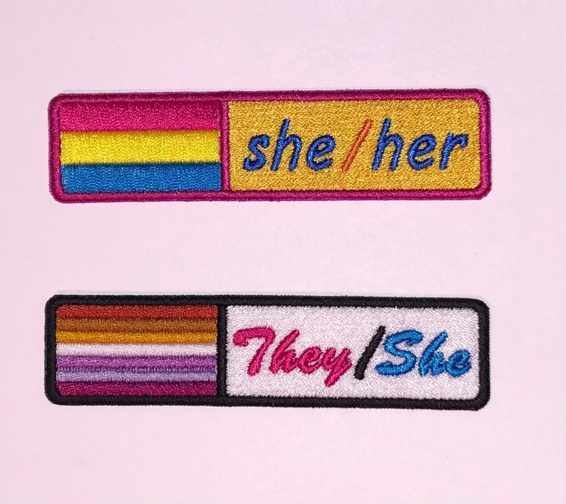 Custom Pronoun Patch, Professional Pronoun Tag, Embroidered Custom Patch, Pride Flag Patch, Iron On Patch for Backpack, Sew On labels image 8