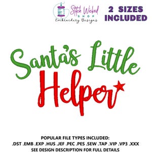 Diseños de bordado navideño a máquina, El ayudante de Papá Noel, Patrón de bordado navideño, Diseño de fuente de bordado, Descarga digital