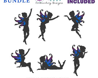 Feen Silhouette, Stickdatei, Maschinenstickerei, Stickerei Feen, sofortiger Download, 8 Größen, Stickmuster