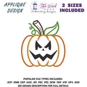Halloween Kürbis Stickdatei, Jack O Lantern Applikation, Maschinenstickerei, digitaler Download, 2 Größen inklusive - Gesicht 9