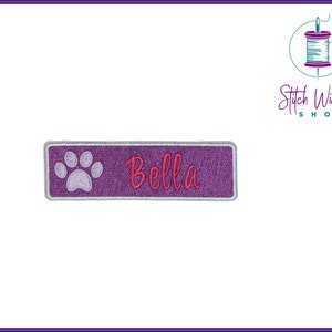 Paw Print Name Tag, Custom Name Patch With Paw Print, Choose From Over 50 Custom Embroidery Colors, Available as Sew On or Iron On Patches